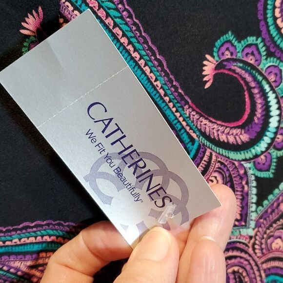 Catherines 0X Black Multicolor Paisley Slipover Maxi Dress Stretch 524 - Picture 9 of 10